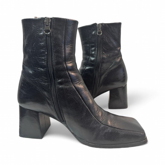 L’ INTERVALLE BLACK SQUARE TOE BLOCK HEEL BOOTS WOMAN MADE IN SPAIN SIZE 39 - Picture 9 of 11